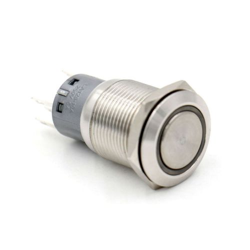 Stainless Push Button Switch 19mm 3/4&#034; Eagle Eye 110V Green LED Latching 5 Pin