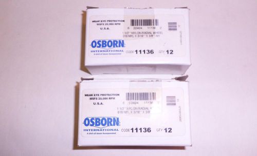 Osborn Nylon Radial Wheel Brushes, 1 1/2&#034; .010 nyl x 3/16&#034; x 3/8&#034; AH, 24 WHEELS