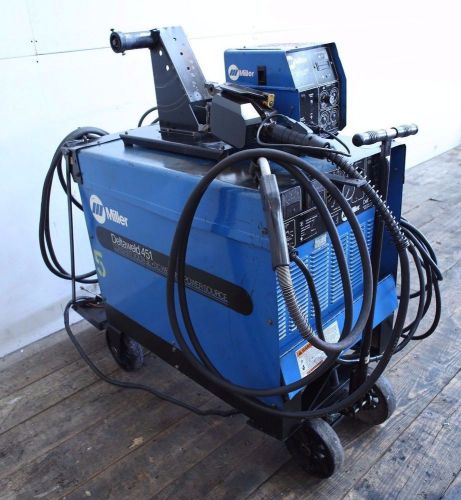 Miller Deltaweld 451 mig welder w/ 60 series wire feeder welding package on cart