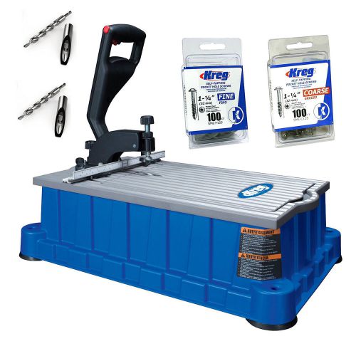 Kreg db210 foreman 110v pocket hole machine, (2) foreman hd bit, (200) screws for sale