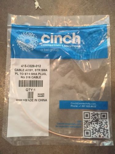 Cable assembly cinch 415-0029-012 pl to str sma plug, rg 316 gd for sale