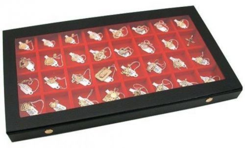 32 slot earring jewelry display case clear top red new for sale