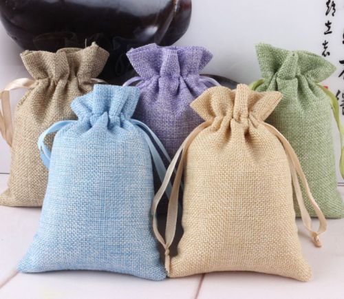 xw62 50pcs  Handmade Cotton Drawstring burlap Wedding Party Favor