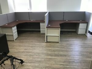 used office cubicles, grey and light beige, 14’6” x 5’8”, good condition 