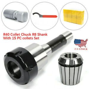 ER40 R8 Shank ER40 Chuck With 15 PCS Collets Set For CNC Milling Lathe Tool USA