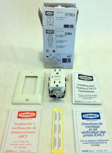 Hubbell gfci commercial led 15a 125v white outlet [gf15wla] new in box for sale