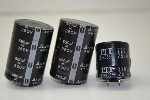 LOT 3 ITT ASSORTED CE-HG85C T8072 CAPACITOR 680UF 250V 220UF 250WV D401769