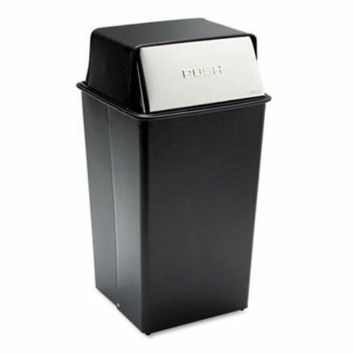 Fire-Safe Push Tops Steel Receptacle, 36 Gallon, Black/Chrome (SAF9895)