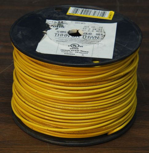500&#039; cme wire rohs 12 awg solid thhn/thwn 600v, vw-1 for appliances, yellow for sale