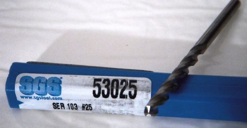 New SGS Solid Carbide #25 x 2.625  3 Flute Drill Bit #53025