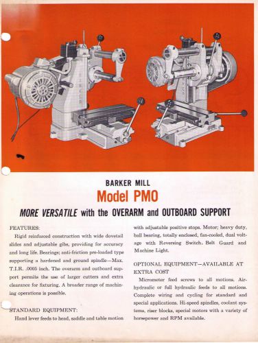 Barker Mill Model PMO Milling Machine Catalog