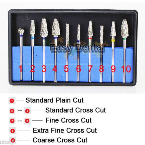 NEW HP Tungsten Carbide Cutter Kit Dental Burs Lab Tooth Drill Polisher 10pcs