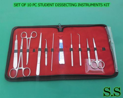 SET OF 10 PC STUDENT DISSECTING DISSECTION MEDICAL INSTRUMENTS KIT +5 BLADES #15