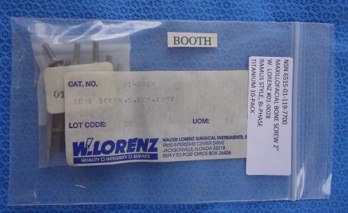 W. LORENZ #01-0028 MAXILLOFACIAL BONE SCREW, BI-PHASE/ RAMUS 2&#034; TITANIUM 10-PACK