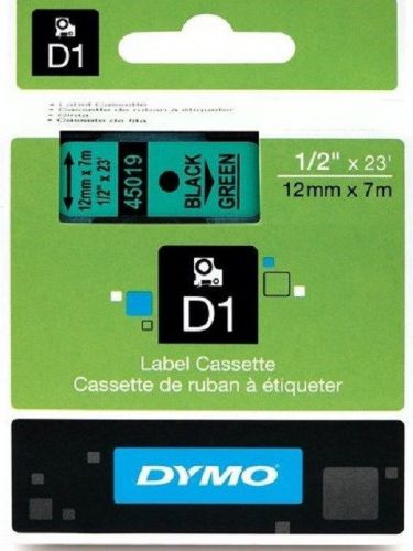 12mmx 7M DYMO D1 LABEL 45019 TAPE BLACK GREEN NOIR VERT ZWART GROEN VERDE NASTRO