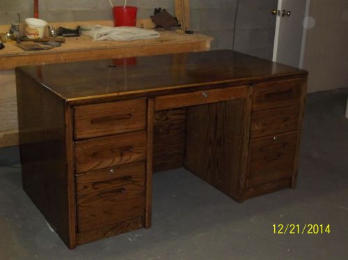 WOOD DESK, RESENT REFINSHED 38DX6O WX30H. 7DRAWERS,3LOCK W NEW LOCKS &amp; KEYS