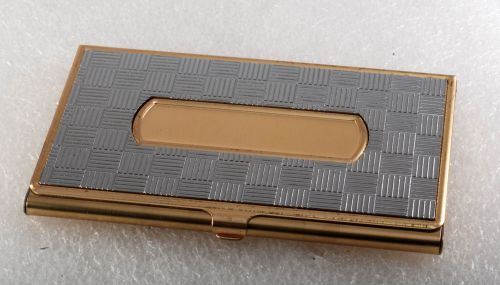 Gold Plated Metal &amp; Silver Grid Pattern Design Top Business/Credit Card Holder