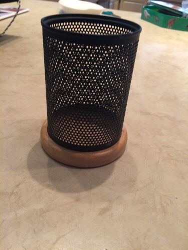 Pencil Holder black mesh wooden base