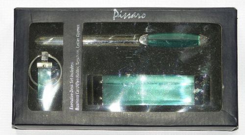 Pissaro Executive Desk Set Business Card/Pen Holder Key Chain Letter Opener