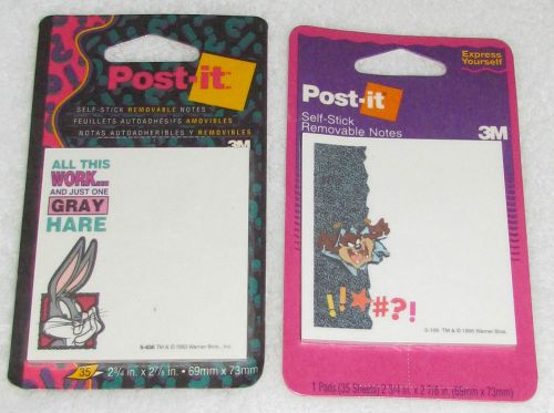 NEW! VHTF VINTAGE 2 - LOONEY TUNES BUGS BUNNY TASMANIAN DEVIL POST-IT NOTES SET