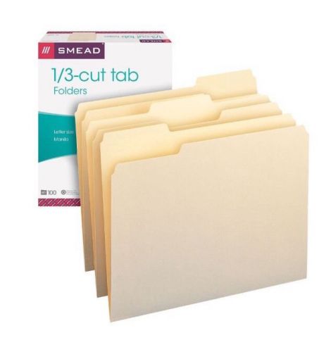 Smead Manila FILE FOLDERS 1/3 Cut Top Tab Letter size box 100 office organize