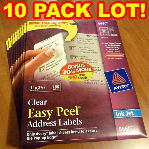 Avery 8660 Clear Inkjet Address Labels 1&#034; X 2 5/8&#034; ** 10 PACK LOT!!! **