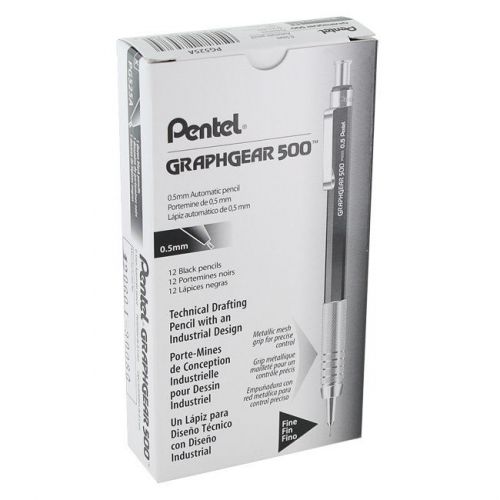 Pentel graphgear 500 automatic drafting pencil 0.5mm black barrel dozen pg525a for sale