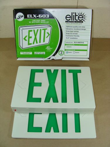 NEW ELITE ELX-603-G SINGLE / DOUBLE FACE LED EMERGENCY EXIT SIGN BATTERY BACK UP