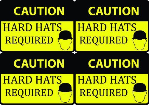 Set Of 4 New Caution Work Sight Hard Hats Required Sign Yellow Construction Work