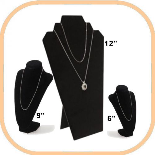 Necklace Display, Black Velvet, (Set of 3)-6&#034; Bust, 9&#034; Bust, 12&#034; Flat Display