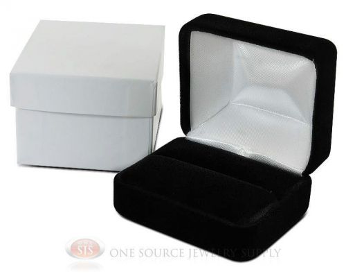 Black Velvet Classic Metal Double Ring Jewelry Gift Box 2 3/8&#034;W x 2&#034;D x 1 1/2&#034;H