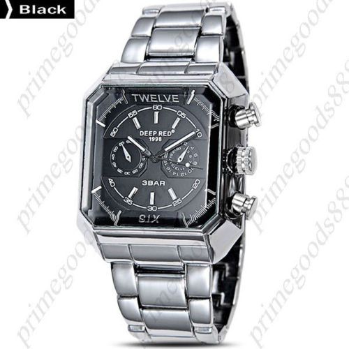 Square Stainless Steel Band Sub Dials Men&#039;s Analog Quartz Wrist Wristwatch Black