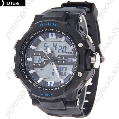 50 Meters Waterproof Digital Date Analog Men&#039;s Wrist Quartz Wristwatch Blue