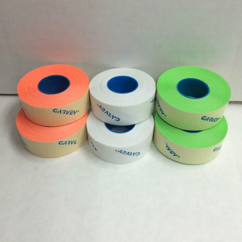 GENUINE GARVEY LABELS For PRICEGUN 22-6  22-7 22-8 Red Green White 6 ROLLS 1)Ink