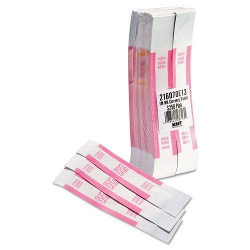 MMF Self-Adhesive Currency Straps, Pink, $250 in Dollar Bills, 1000 Bands/Box