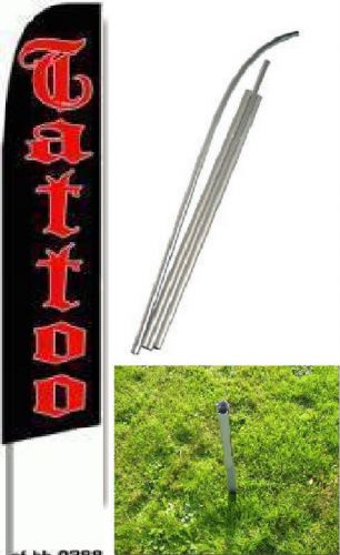 TATTOO black red business 15&#039; SWOOPER FLAG FLUTTER Sail BANNER w/ pole spike *