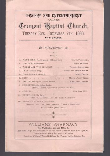 VINTAGE EPHEMERA ? 88AA  FREMONT  BAPTIST CHURCH 6X9&#034;