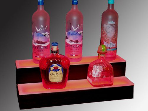 24&#034; black finish led lighted 2 tier/step back bar bottle shelf display shelves for sale