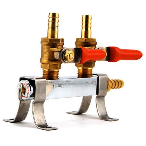 2-Way CO2 Distribution Bar w/ Shut Off Valves- Kegerator Gas Air Regulator Parts