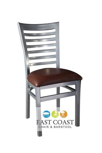 New Gladiator Silver Full Ladder Back Metal Restaurant Chair w/ Brown Vinyl Seat