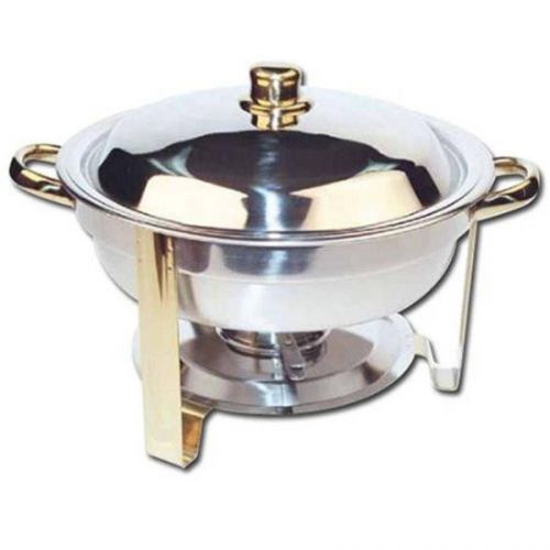 Winware 4 qt round stainless steel chafer gold trim restaurant catering serving for sale