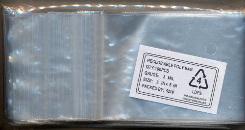 100  Resealable   3x5 Zip Lock Poly Bags 2 mil