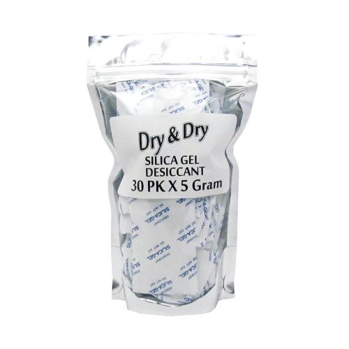 5 gram X 30 PK &#034;Dry &amp; Dry&#034; Silica Gel Desiccant -FDA Compliant Food Safe