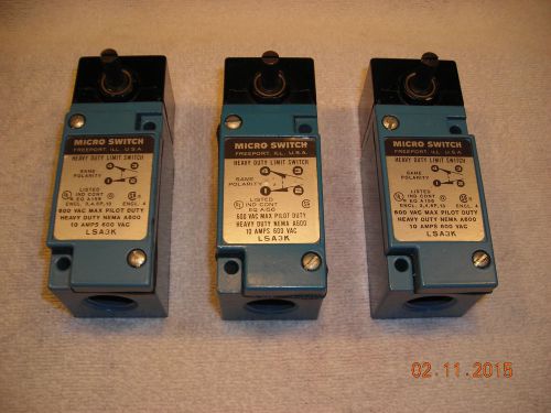 3 HONEYWELL LSA3K HEAVY DUTY LIMIT SWITCH 600 VAC MICRO SWITCH NNB