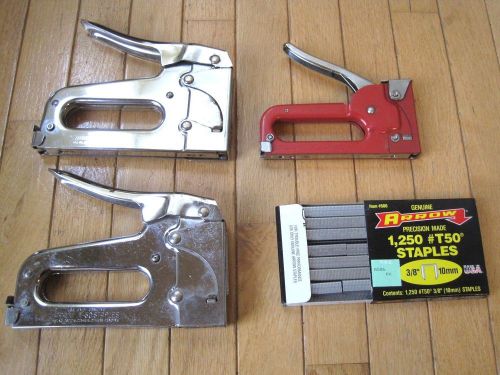 Lot of 3 Arrow Staplers - (2) T-50 &amp; (1) JT-21 w/Staples