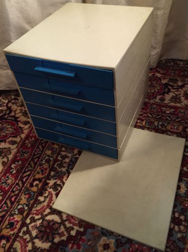 ORIGINAL MID CENTURY MODERN BLUE 6 DRAW PLASTIC STACKING STORAGE FILING CABINET