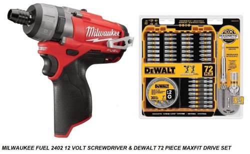 MILWAUKEE M12 FUEL 1/4&#034; HEX 2 SPEED SCREWDRIVER 2402-20 &amp; DEWALT 72PC MAXFIT SET