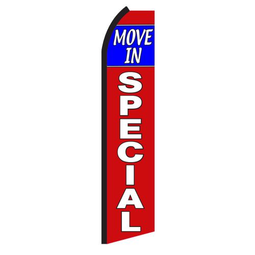 Move in special business sign swooper flag 15 ft tall feather banner for sale