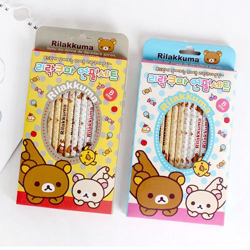 8pcs/1set Rilakkuma Happy Day Wooden Pencil B Lead Stationary School Supplies