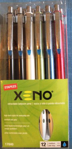 NEW STAPLES XENO RETRACTABLE BALLPOINT PENS 17840 BLUE INK MEDIUM POINT 12 PACK